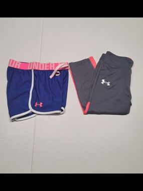 Under Armour Girls' Navy Blue & Gray Athletic Shorts and Leggings Set